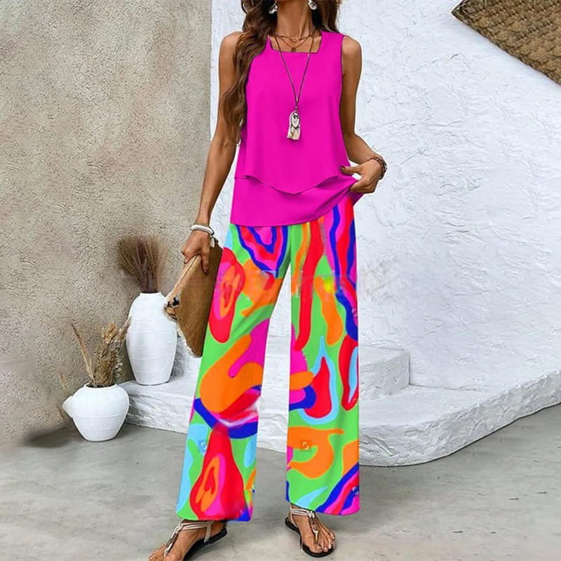 Damen Trendy Print 2 Stück Outfits ärmelloses Top & Hose