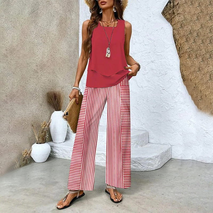 Damen Trendy Print 2 Stück Outfits ärmelloses Top & Hose
