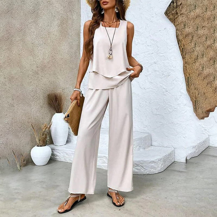 Damen Trendy Print 2 Stück Outfits ärmelloses Top & Hose