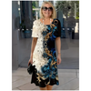 Ladies Sommer Floral Print Rundhalsausschnitt A-Linie Kurzärmeliges Kleid