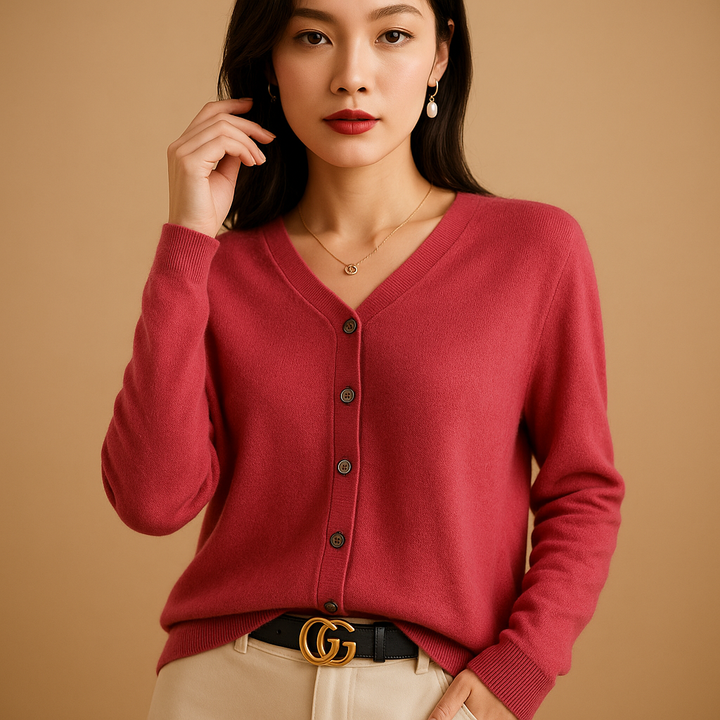 V-Ausschnitt Damen-Cardigan mit Knöpfen und langen Ärmeln | Ilse