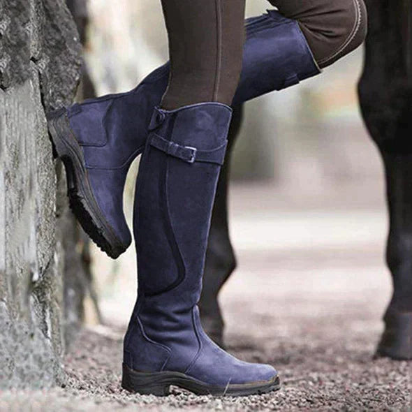 Damen-Kniehohe Stiefel – Schnallenriemen und robuste Sohle