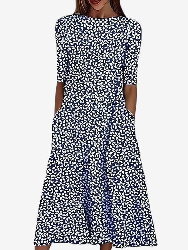 Geblümtes Midikleid Damen – Küsten-Print mit A-Linien-Struktur